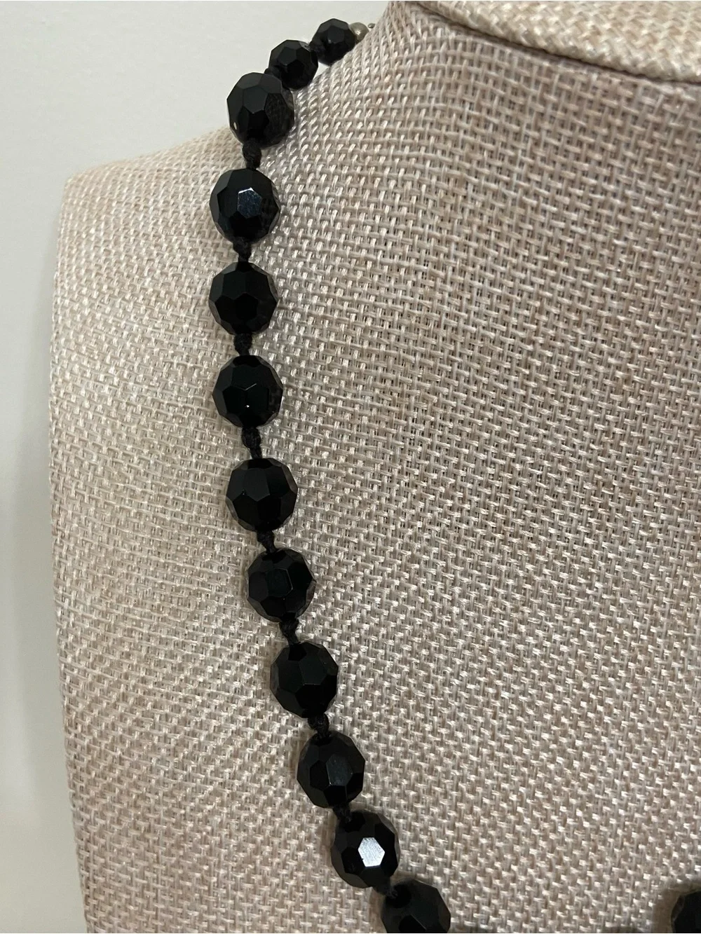 Vintage Made in Austria Black Faceted Crystal Glass Bead Necklace – Mid-Century